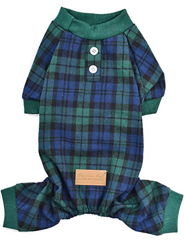 Parisian Pet Dog Pajamas - Cat/Dog Plaid Jumpsuit, Size S - Scottish Green Checkered Shirt - Ideal Everyday Outfit for Male Dogs and Cats von Parisian Pet