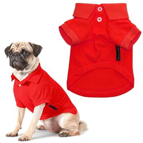 Parisian Pet Hunde-Polo-Shirt, atmungsaktives Baumwollhemd, einfarbig, rot, Sommerpullover mit Knopfleiste, Poloshirt für große Hunde, Größe 5XL von Parisian Pet