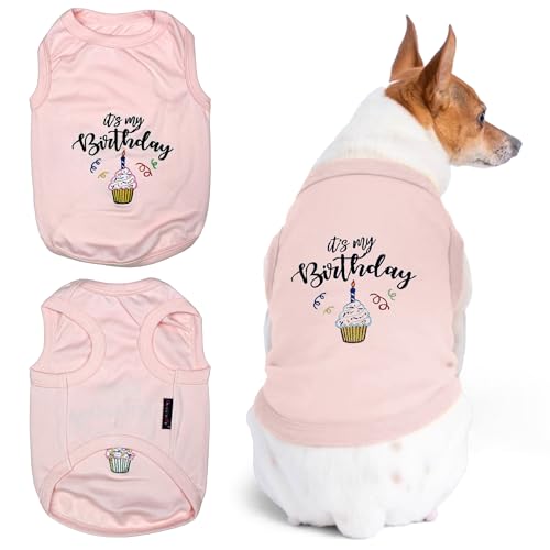 Parisian Pet Hunde-Sommerkleidung | It's My Birthday Pink Lustiges Hunde-T-Shirt mit Stickmuster, Größe S von Parisian Pet