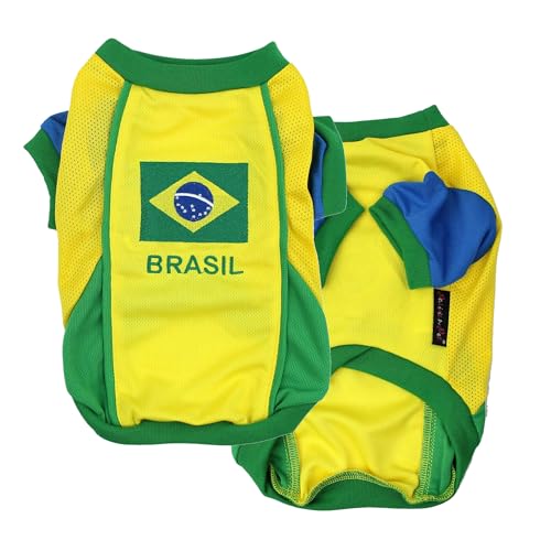 Parisian Pet Hundetrikot – besticktes "Brasilien", atmungsaktives Netzgewebe, Brasilien-Fußball-Outfit – Fußball und olympische Sportbekleidung, Brasilien-Hundekleidung – Trikots für große Hunde Parisian Pet Hundetrikot – besticktes "Brasilien", atmungsaktives Netzgewebe, Brasilien-Fußball-Outfit – Fußball und olympische Sportbekleidung, Brasilien-Hundekleidung – Trikots für große Hunde von Parisian Pet