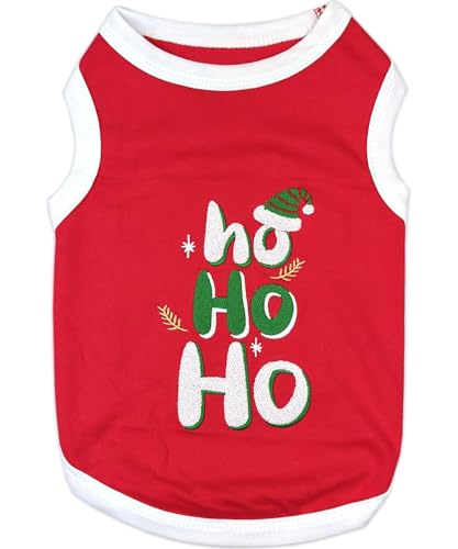 Parisian Pet Rotes Hunde-T-Shirt – besticktes "Ho Ho" Hundehemd – leichtes Hundehemd aus 100 % Baumwolle – ärmellose Hundekleidung – maschinenwaschbare Hundeweste – Hundehemden für große Hunde – Größe Parisian Pet Rotes Hunde-T-Shirt – besticktes "Ho Ho" Hundehemd – leichtes Hundehemd aus 100 % Baumwolle – ärmellose Hundekleidung – maschinenwaschbare Hundeweste – Hundehemden für große Hunde – Größe von Parisian Pet