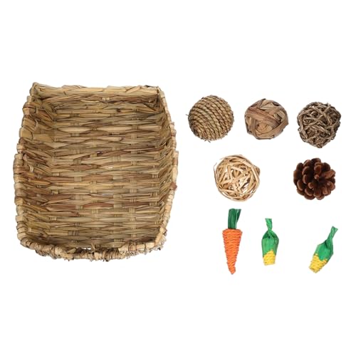 Parliky 1satz Bunny Chew Toys Mit Grasbett Und Teething-spielzeugen Handgefertigte Natürliche Kauspielzeuge Für Kaninchen Meerschweinchen Und Hamster Teiliges von Parliky