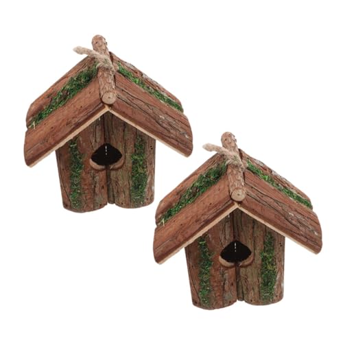 Parliky 2 Stück Hängendes Vogelhaus aus Holz mit Baumrinden-Design Wetterfestes Garten-nistkasten Rustikales Vogelhaus im Landhausstil Dekorativ für Außennutzung für Kolibris und Kleine von Parliky