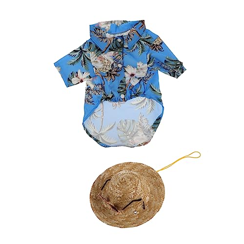 Parliky 3st Haustierzubehör Hawaiianische Hundehemden Haustier-Strand-Shirt Hundeshirt Für Kleine Hunde Sommerliche Hundebekleidung Hawaiihemd Für Katze Hund Strohhut Der Sommer Strandhemd von Parliky