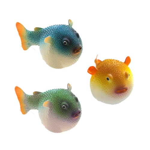 Parliky 3 Stück Teiliges Aquarium Deko Künstliche Silikon Kugelfisch Figuren Realistische Simulation Lebensechte Fischdekoration Grün Blau Gelb Für Tropische Aquarien von Parliky