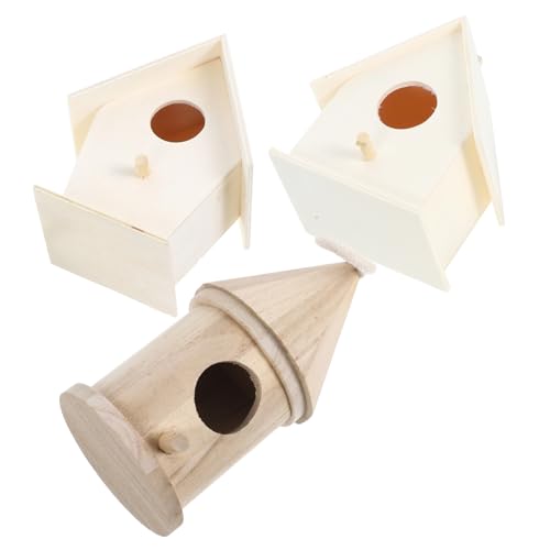 Parliky 3stücke Vogelnest Aus Holz DIY Unvollendeter Vogelhaus Breiter Eingang Vogelhüttenbett Outdoor-vogelzubehör Gartendekoration Mit Hängendem Seil Holzfarbe von Parliky