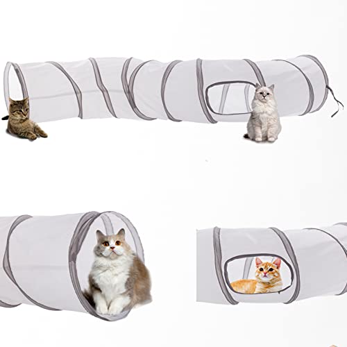 Parnios Kätzchen-Tunnel S-förmiger Katzentunnel mit Plüschball, tragbarer Hasentunnel, faltbarer Katzentunnel, interaktives Spielzeug für den Innenbereich, Weiß von Parnios