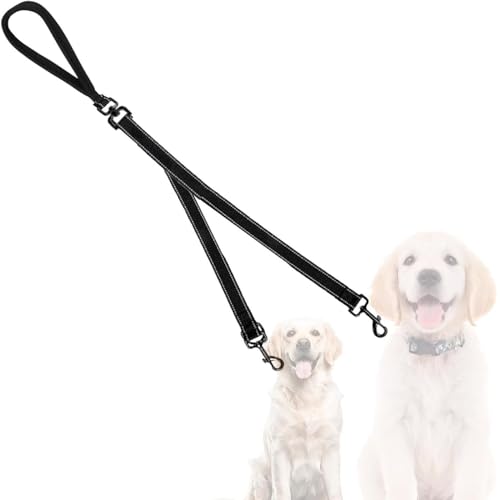 Hundeleine für Große & Mittelgroße Hund(15-60kg), Verstellbare Doppelleine & Freihandleine mit Reflektierend durch, Anti Zieh Geschirr für Hunde, Keine Verwicklung Doppelleine von Parthan