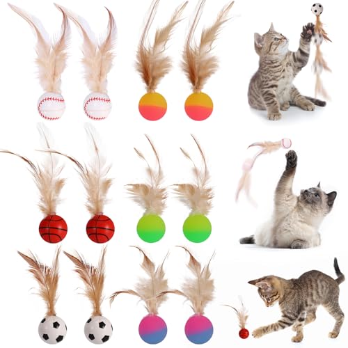 Partideal 12 Stück Katzenbälle Spielzeug mit Federn,Interaktives Katzenspielzeug, Interaktives Federballspielzeug,Federn Hüpfender Katzenball mit Feder für Katzen Partideal 12 Stück Katzenbälle Spielzeug mit Federn,Interaktives Katzenspielzeug, Interaktives Federballspielzeug,Federn Hüpfender Katzenball mit Feder für Katzen von Partideal