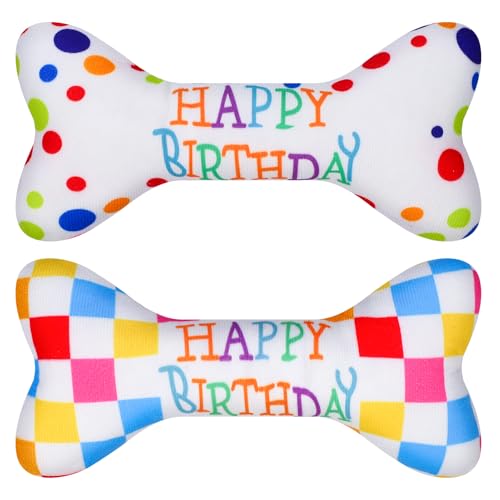 Partideal 2 Stück Hunde Geburtstag,Haustier Hund Geburtstag Knochen Spielzeug Plüsch Quietschend Hundespielzeug Geburtstags Knorpel Spielzeug für Kleine und Mittlere Hunde von Partideal