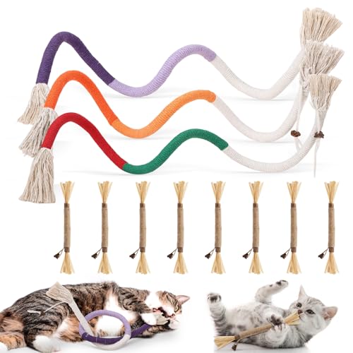 Partideal Kauspielzeug Katze mit 3 Beißseilen für Katzen und 8 Katzenminze Stick, 3 Stück Katzenminze Spielzeug Beißseil 70 cm, Interaktive Beißseil Katzenspielzeug für Katzen Zahnpflege Partideal Kauspielzeug Katze mit 3 Beißseilen für Katzen und 8 Katzenminze Stick, 3 Stück Katzenminze Spielzeug Beißseil 70 cm, Interaktive Beißseil Katzenspielzeug für Katzen Zahnpflege von Partideal