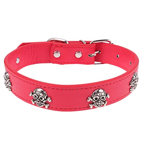 1 x rotes Leder-Halsband mit Totenkopf- , verstellbar, Haustierzubehör für Hunde und Welpen, als Geschenk von PartyKindom