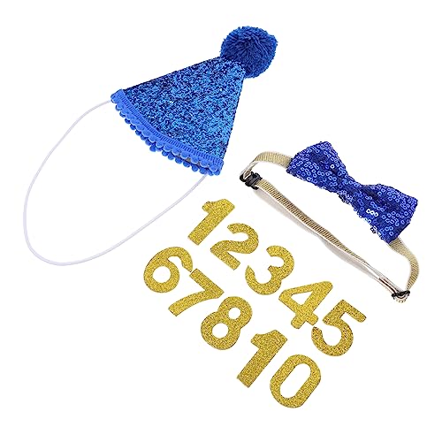PartyKindom 1 Satz Hut-Fliege-Set Haustier Bowknots Haustier Haustier Fliege tiermütze hundefressnäpfe Hundehalsband Welpe Fliege Hundegeburtstagsmütze Baumwolle Polyester Blue von PartyKindom