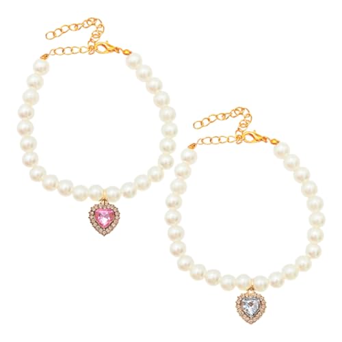 PartyKindom 2 Stück Herzförmiges Perlen-haustierhalsband Kleine und Mittelgroße Hunde und Katzen Leichtes Stilvolles Schmuckhalsband mit Weichem Material Bequem und Stilvoll für Hochzeit und von PartyKindom