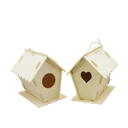 PartyKindom 2 Stück Holz Vogelhaus Teilig Herz und Rundform Rustikale DIY Nistkasten Deko Handgefertigt für Außenbereich Dekorativ für Garten und Zuhause Naturbelassenes Holz Nest Ornament von PartyKindom