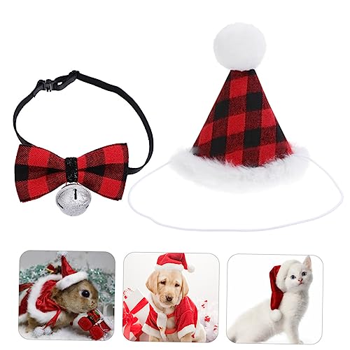 PartyKindom 2 Stück Teiliges Hundehalsband mit Glocke und Verstellbarem Weihnachts Hut Weicher Atmungsaktiv Geeignet für Kleine Hunde Festliche Party und Alltagskleidung von PartyKindom