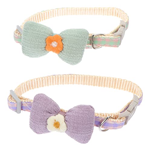 PartyKindom 2 Stücke Einstellbares Katzenhalsband mit Blumenmuster und Fliege Atmungsaktiv Polyester Verstellbar Dekoratives Haustierhalsband für Süße Katzen und Welpen von PartyKindom
