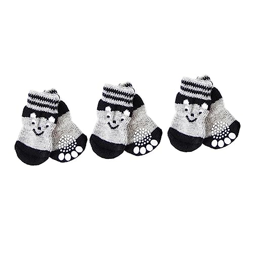 PartyKindom 3 Paare rutschfeste Hundesocken aus Baumwolle Warme und Bequeme Pfotenschutz Socken mit Süßem Muster Geeignet für Kleine Hunde Innen und Außenbereich Schwarz XL von PartyKindom