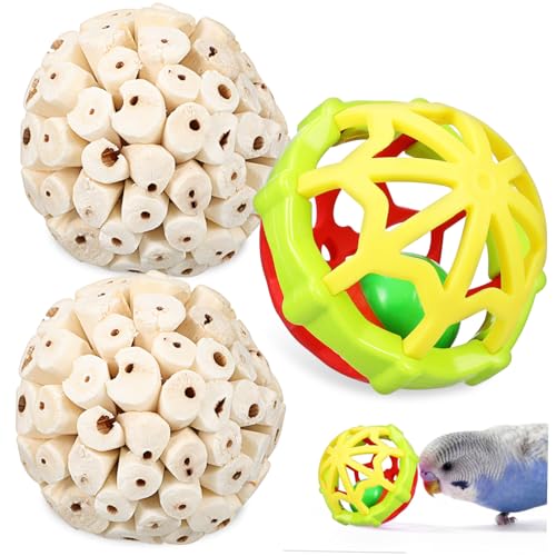 PartyKindom 3 Stück Teiliges Vogelspielzeug mit Natürlichen und Weichen Kauspielbällen Bunte Glocken gummibälle Robust und Geräuschvoll Geeignet für Papageien Sperlinge und Zufällige Farbe von PartyKindom