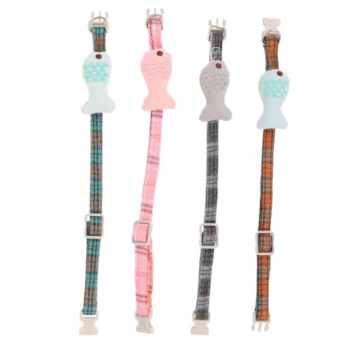 PartyKindom 4 Stück Teiliges Verstellbares Katzenhalsband Set mit Fisch und Karomuster Langlebiges Material Sicher und Bequem für Haustiere Kreatives Design für Niedliche Katzenaccessoires von PartyKindom