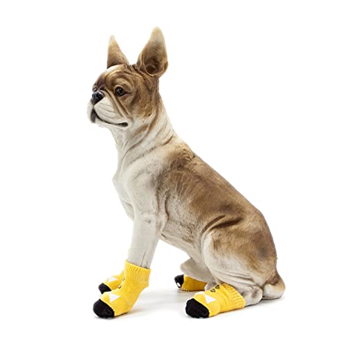 PartyKindom 4 Stück Teiliges rutschfeste Hundesocken aus Baumwolle Pfotenschonend Hautfreundlich und Dehnbar als Indoor Pfotenschutz für Kleine Hunde Verhindert Ausrutschen und Hält Pfoten von PartyKindom