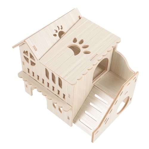 PartyKindom Holz Hamsterhaus mit Tunnelstruktur Doppeldeck Villa für Chinchillas und Nagetiere Design für Spiel und Schlaf Geeignet für Kleine Haustiere Wie Hamster und Meerschweinchen von PartyKindom