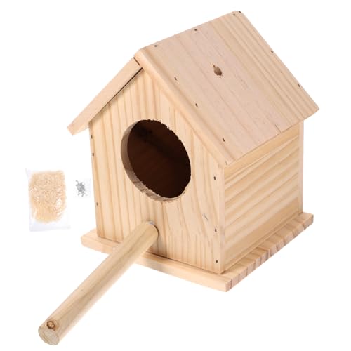 PartyKindom Holz Vogelhaus Nistkasten Klein für Kanarienvögel und Wellensittiche Handgefertigtes Sicheres Holz Warmes Nest für Draußen Dekoratives Haustier Vogelhaus Tür Beige S von PartyKindom
