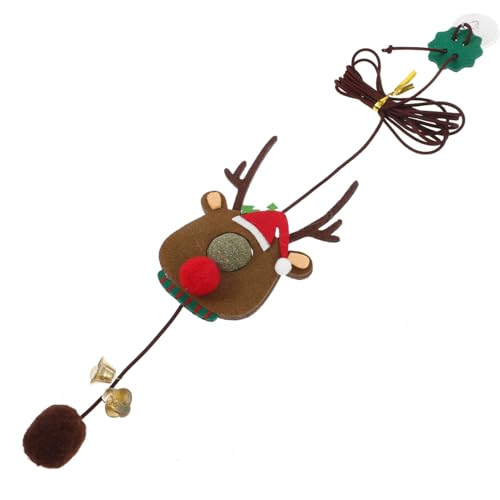 PartyKindom Interaktives Katzenspielzeug Weihnachtselch Türhänger mit Elastischem Seil und Glocke Lustiges Kleines Kätzchenspielzeug für Wohnungskatzen zur Selbstbeschäftigung und Bewegung von PartyKindom