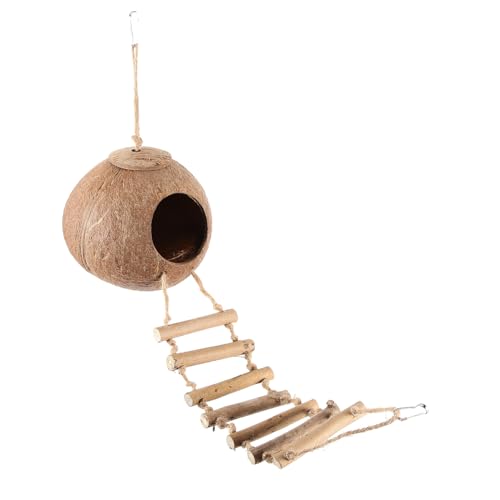 PartyKindom Kokosnussschalen Vogelhaus mit Leiter Teiliges Hängendes Nistplatz Vogelbett Schlafplatz für Papageien und Kleine Vögel als Dekoratives und Langlebiges Ruhehaus von PartyKindom