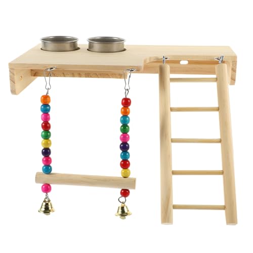 PartyKindom Papageien Spielplatz aus Langlebigem Holz mit Kletterleiter und Schaukel Robustes Vogelzubehör für Kleine Papageien und Vögel Fördert Bewegung und Beschäftigung im Käfig von PartyKindom