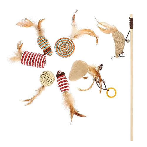 PartyKindom Verschleißfestes Katzenspielzeug Set Teilig Kitten Interaktives Katzenzubehör Bunte Spielmäuse und Teaser für Katzen Innenbereich Spaß und Beschäftigung von PartyKindom