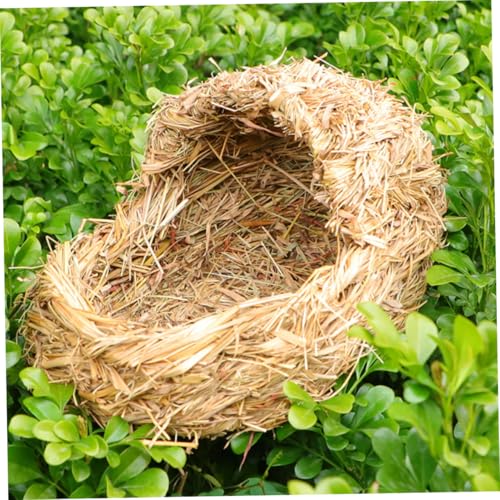 PartyKindom Weißes Handgeflochtenes Gras Nest Katzenbett für Kleine Haustiere Natürliches Langlebiges Haustierbett für Kaninchen Hamster Meerschweinchen Gemütliches Nest für Ganzjährig von PartyKindom
