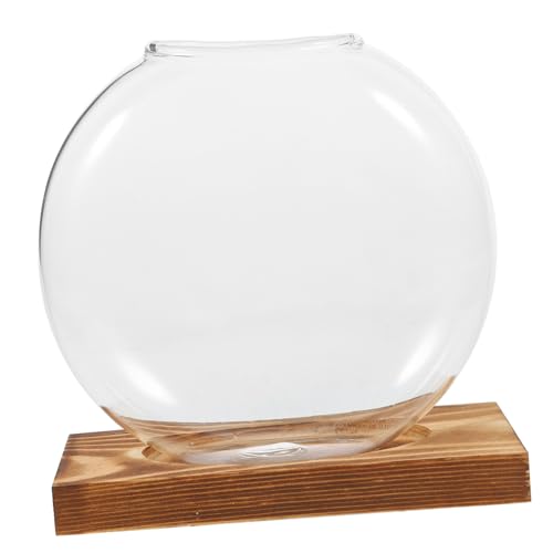 PartyKindom hydroponische Vase Fensterausbreitungsstationen Desktop-Vermehrungsstation Glasvase mit Holzsockel Vermehrungsstand vermehrte Pflanzenhalter Bodenvase aus Holz hölzern Transparent von PartyKindom