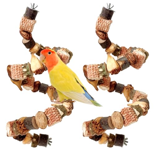 Pasdrucn 2Artikel wellensittich spielzeug Papageienspielzeug Vogelspielzeug,Naturholz Hängende Schwingen und Springen Wellensittich zubehör,Holz Vogelkäfig wellensittich vogelkäfig zubehör (Holzfarbe) von Pasdrucn