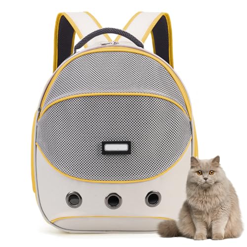 Pasdrucn 33x25x41cm Haustiertasche, Hunderucksack Bis 6.5 Kg, Cat Backpack, Haustier Tragerucksack Katzentasche Hunde Rucksack, Verstellbarer Haustier Rucksack Für Kleine Dog Und Cat (Gelb) von Pasdrucn