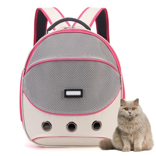 Pasdrucn 33x25x41cm Haustiertasche, Hunderucksack Bis 6.5 Kg, Cat Backpack, Haustier Tragerucksack Katzentasche Hunde Rucksack, Verstellbarer Haustier Rucksack Für Kleine Dog Und Cat (Hellrot) von Pasdrucn