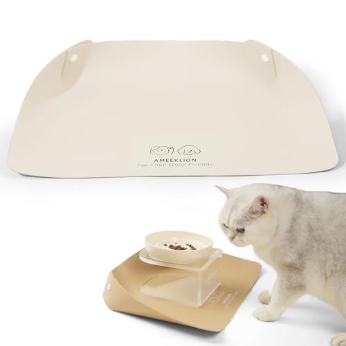 Pasdrucn 40x30cm PU-Leder Napfunterlage Hund, Napfunterlage Katzen Zubehör, Katzenzubehör, Hundenapf Unterlage, PU-Leder Futtermatte Katzen, rutschfeste Unterlage Katzennapf (Beige) von Pasdrucn