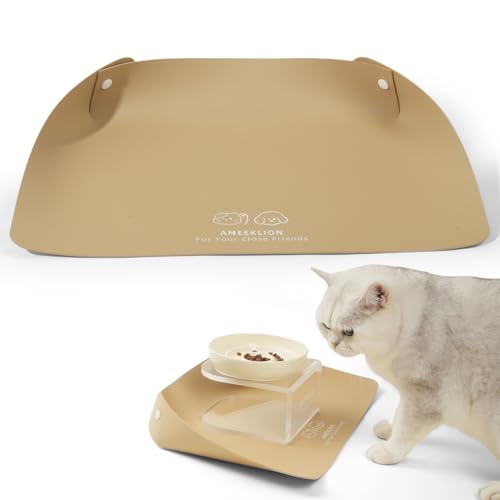 Pasdrucn 40x30cm PU-Leder Napfunterlage Hund, napfunterlage Katzen, Katzen zubehör, katzenzubehör, hundenapf unterlage (Brúnn) von Pasdrucn