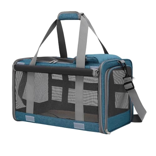 Pasdrucn Faltbare Flugtasche Für Hunde &Transportbox Katze Hunde,8kgFaltbare Transportbox Katze Mit Schulterriemen,Katzentransportbox Mit Schultergurte+Matte (Blau) von Pasdrucn