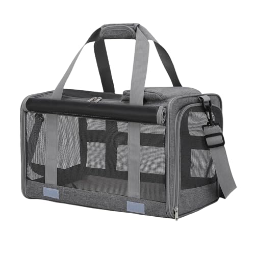 Pasdrucn Faltbare Flugtasche Für Hunde &Transportbox Katze Hunde,8kgFaltbare Transportbox Katze Mit Schulterriemen,Katzentransportbox Mit Schultergurte+Matte (Grau) von Pasdrucn