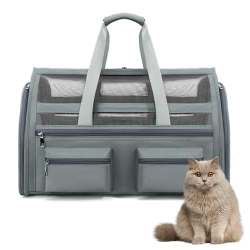 Pasdrucn Faltbare Katzentransportbox, 10 Kg Faltbare Transportbox Katze Mit Schulterriemen, Weiche Tragetasche Für Katzen Und Hunde,hundekäfig Auto, Haustiertragetasche,Katzenzubehör (Grau) von Pasdrucn