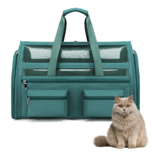 Pasdrucn Faltbare Katzentransportbox, 10 Kg Faltbare Transportbox Katze Mit Schulterriemen, Weiche Tragetasche Für Katzen Und Hunde,hundekäfig Auto, Haustiertragetasche,Katzenzubehör (Grün) von Pasdrucn