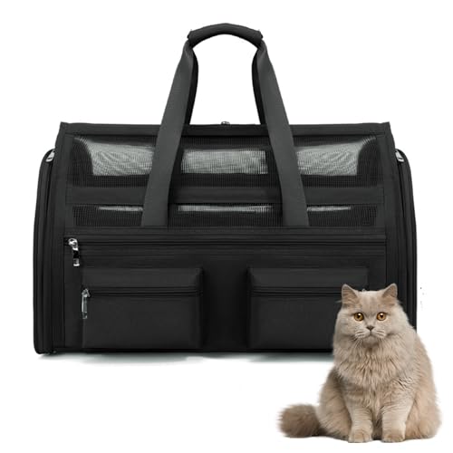 Pasdrucn Faltbare Katzentransportbox, 10 Kg Faltbare Transportbox Katze Mit Schulterriemen, Weiche Tragetasche Für Katzen Und Hunde,hundekäfig Auto, Haustiertragetasche,Katzenzubehör (Schwarz) von Pasdrucn