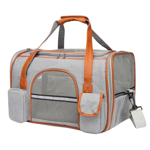 Pasdrucn Flugtasche Für Hunde & Transportbox Katze Hunde, 8 Kg Faltbare Transportbox Katze Mit Schulterriemen, Faltbare & Waschbare Katzen Transportboxen (Hellgrau) von Pasdrucn