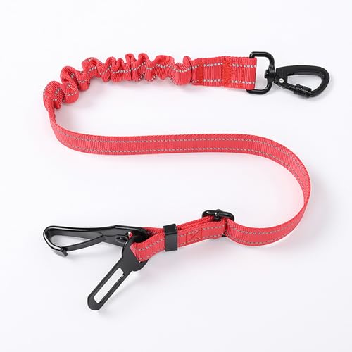Pasdrucn Hunde Sicherheitsgurt Auto, Sitze Hundesicherheitsgurte mit Elastischer Ruckdämpfung, Verstellbarer Sicherheitsgurt, Extra Sicherer Anschnallgurt für alle Autotypen (Rot) von Pasdrucn