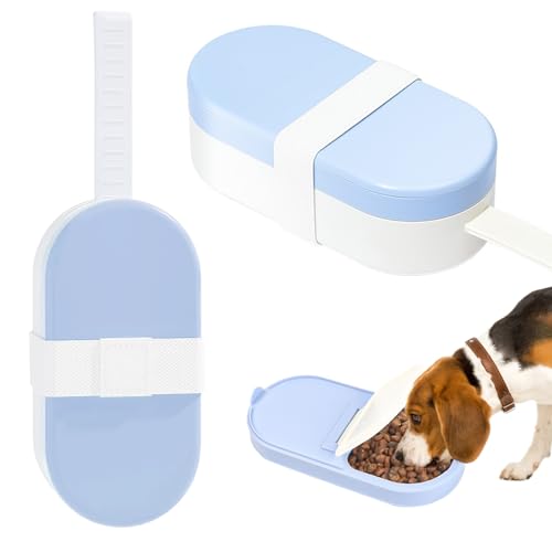 Pasdrucn Hunde Trinkflasche Für Unterwegs, Wasserflaschen-Futterspender für Welpen, Tragbare Haustier Trinkflasche für Welpencamping, platzsparende Snackschüssel zum Spazierengehen (Blue) von Pasdrucn