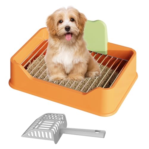 Pasdrucn Hundetoilette Wohnung Mit Schaufel, Balkon Indoor Hundetoilette Mit Tablett,Schnelle Drainage, Hundeklo Für Zuhause, Hundekotsammler Mit Urin Trennwand (Orange) von Pasdrucn