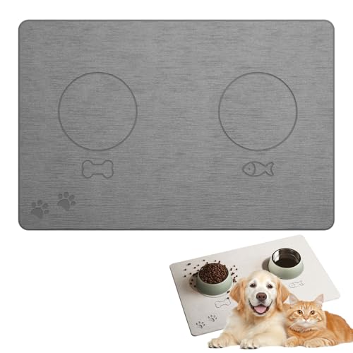 Pasdrucn Napfunterlage Stein Super Saugfähig, Katzenklo Matte, Napfunterlage Hund Katzen Futternapf Unterlage, Hundenapf Unterlage Saugfähige, Futtermatte Katzenfutter Futternapf Matte (Dunkelgrau) von Pasdrucn