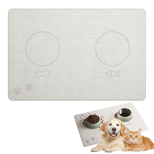 Pasdrucn Napfunterlage Stein Super Saugfähig, Katzenklo Matte, Napfunterlage Hund Katzen Futternapf Unterlage, Hundenapf Unterlage Saugfähige, Futtermatte Katzenfutter Futternapf Matte (Weiß) von Pasdrucn
