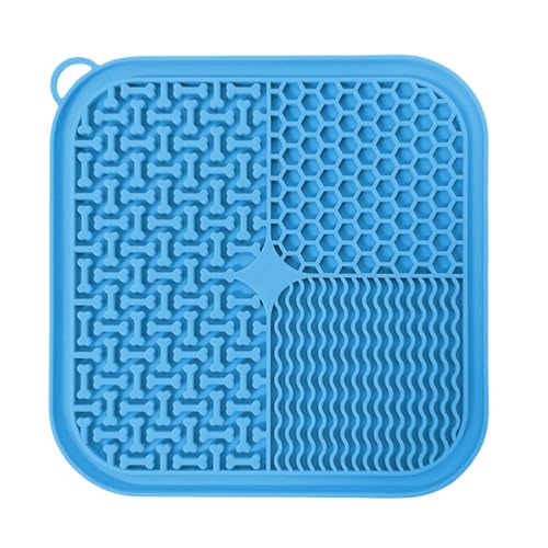 Pasdrucn Schleckmatte Hund mit 1 Silikon Spatel, Schleckmatte Hund 20x20cm, Schleckmatte Katze Gross mit SaugnäPfen, hundezubehör Slow Feeder Hunde Leckmatte für Baden, Fellpflege (Blau) von Pasdrucn